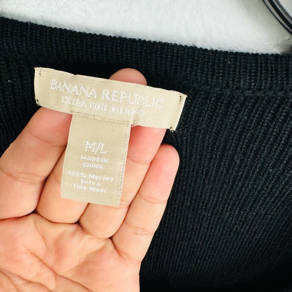 Banana Republic Black Extra Fine Merino Wool ribbed Knit Cape Coat Sweater - Picture 3 of 6